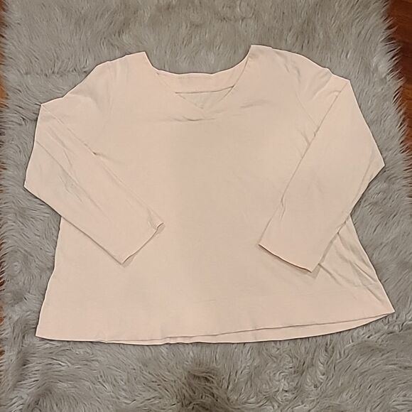 Purejill brushed tee pink long sleeve sleep tee with v neck size petite large - Picture 1 of 5